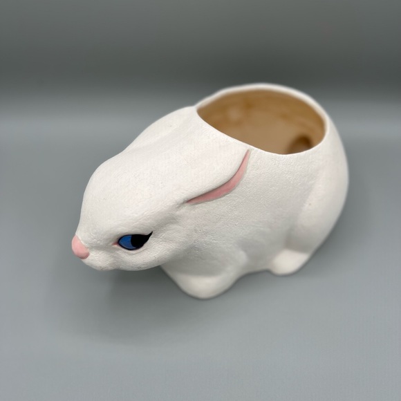 vintage ceramic white rabbit bunny planter decor - Picture 3 of 6